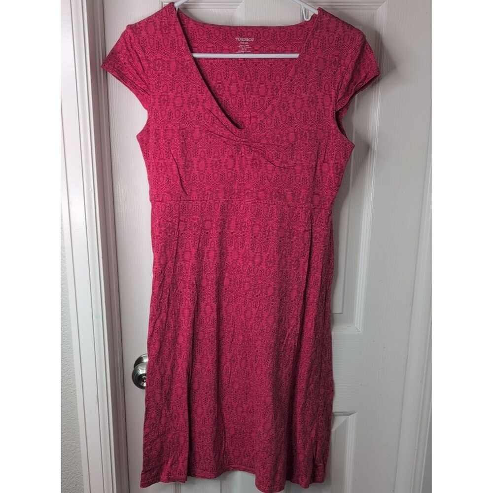 Toad&Co Raspberry Pink V-Neck Cap Sleeve Midi Dress Size S